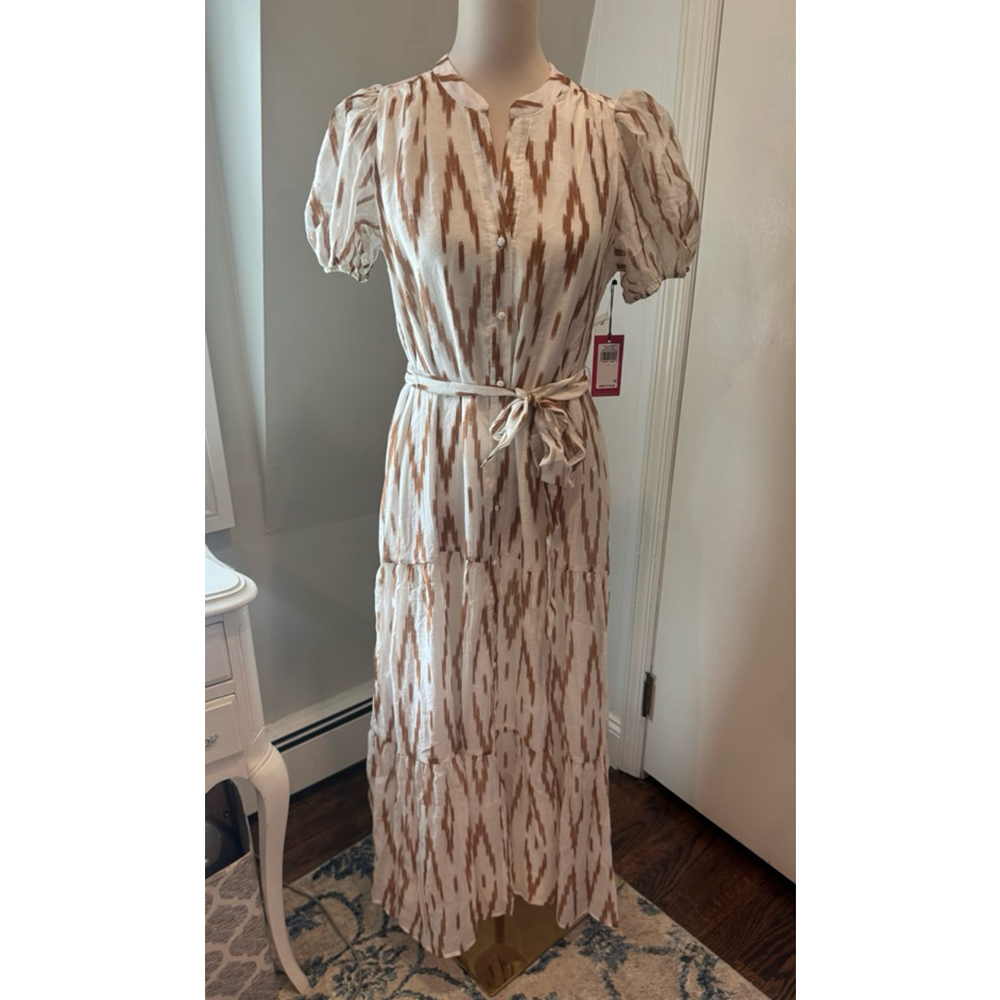 NWT Vince Camuto | Spring Fling Buttoned Maxi Dress | white & Brown | Size Small